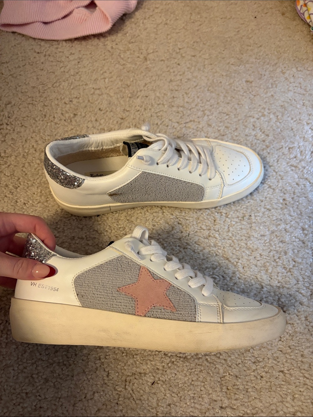 Vintage Havana White Sneakers with Pink Star & Silver Heel